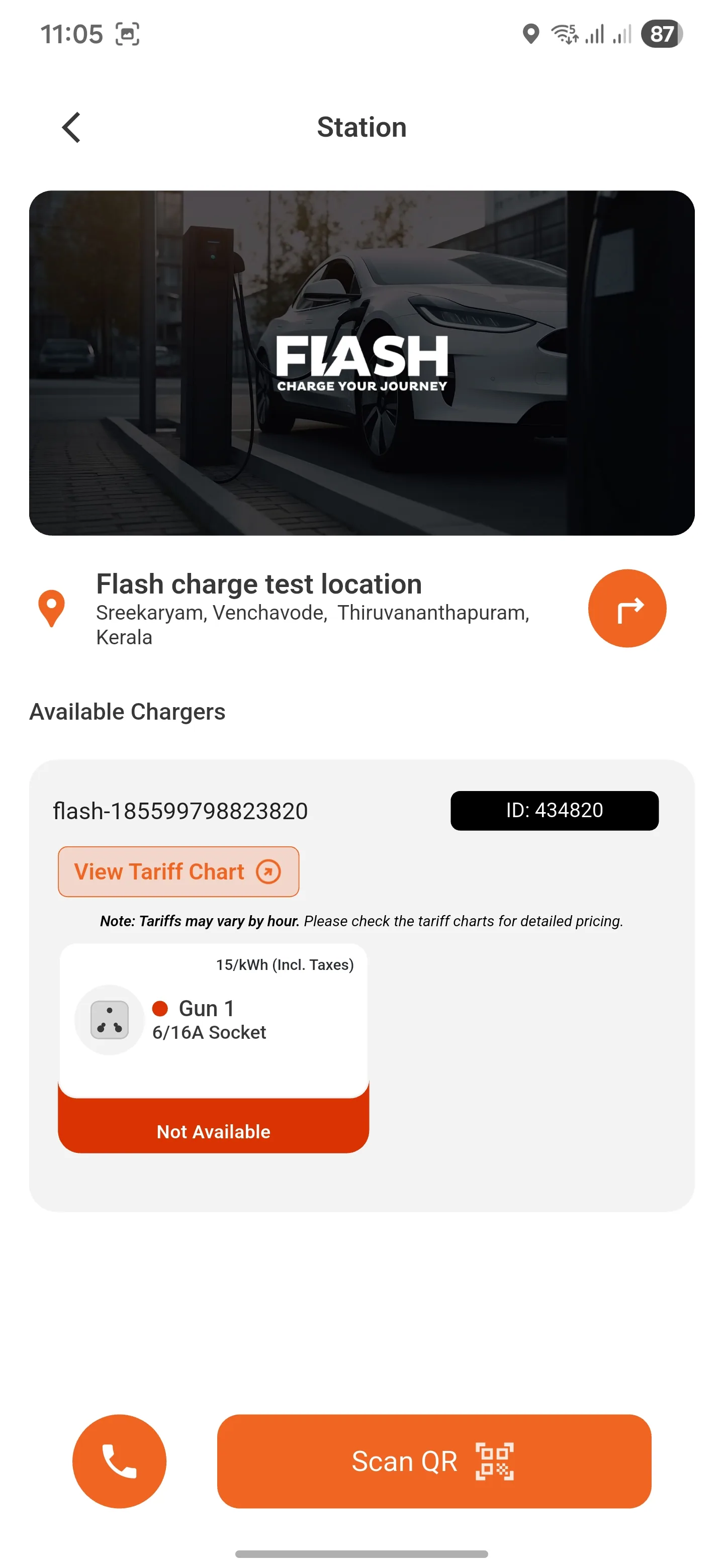 Station detail Flash app station detail screen with charger availability and scan QR action